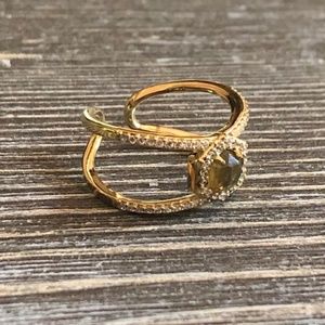 Hexagon Pave Ring in Gold/Labradorite, Size 6/7